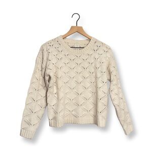 Joie Cream Pointelle Textured Knit Sweater | Cozy Cottagecore Layer | L